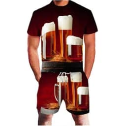 3D Beer Print Sport Moisture-Wicking Breathable Men T-Shirt Shorts Fun Cool Street Cosplay Casual Fashion Trend Pants Set Summer