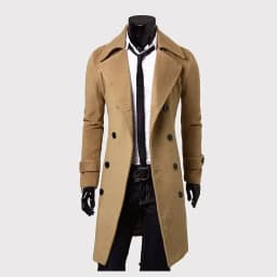 Mens Double Breasted Trench Coat Wool Blend 2025 Autumn Winter Solid Casual Slim Fit Long Jacket Wool Coat Fashion Mens Clothing