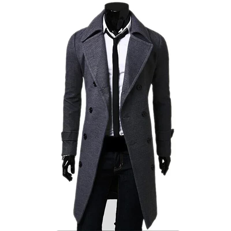 Mens Double Breasted Trench Coat Wool Blend 2025 Autumn Winter Solid Casual Slim Fit Long Jacket Wool Coat Fashion Mens Clothing