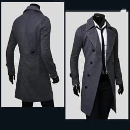 Mens Double Breasted Trench Coat Wool Blend 2025 Autumn Winter Solid Casual Slim Fit Long Jacket Wool Coat Fashion Mens Clothing