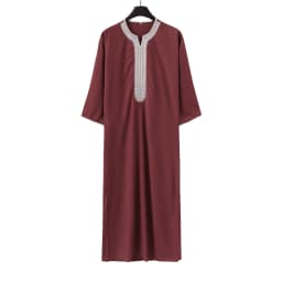 Summer 2025 Kaftan Muslim Men's Short Sleeve Embroidered Loose Casual Robe Breathable Islamic Abaya for Men
