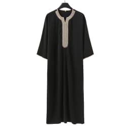Summer 2025 Kaftan Muslim Men's Short Sleeve Embroidered Loose Casual Robe Breathable Islamic Abaya for Men