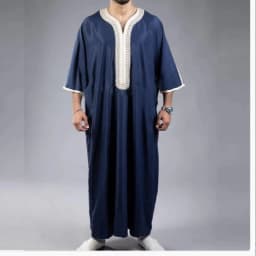 Summer 2025 Kaftan Muslim Men's Short Sleeve Embroidered Loose Casual Robe Breathable Islamic Abaya for Men