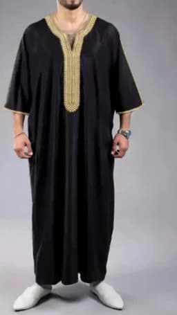 Summer 2025 Kaftan Muslim Men's Short Sleeve Embroidered Loose Casual Robe Breathable Islamic Abaya for Men