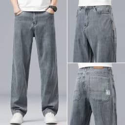 Lyocell Ultra-thin Summer Men's Jeans Elastic Ice Silk Drape Soft Loose Pants Straight Casual Denim Male Clothing Trousers