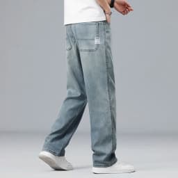 Lyocell Ultra-thin Summer Men's Jeans Elastic Ice Silk Drape Soft Loose Pants Straight Casual Denim Male Clothing Trousers