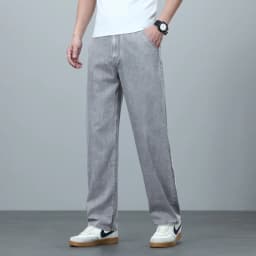 High Quality Spring Summer Lyocell Men's Jeans Loose Straight Wide Leg Casual With Slant Pockets Trousers Male Plus Size 40