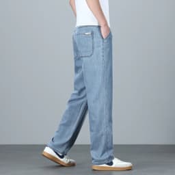 High Quality Spring Summer Lyocell Men's Jeans Loose Straight Wide Leg Casual With Slant Pockets Trousers Male Plus Size 40