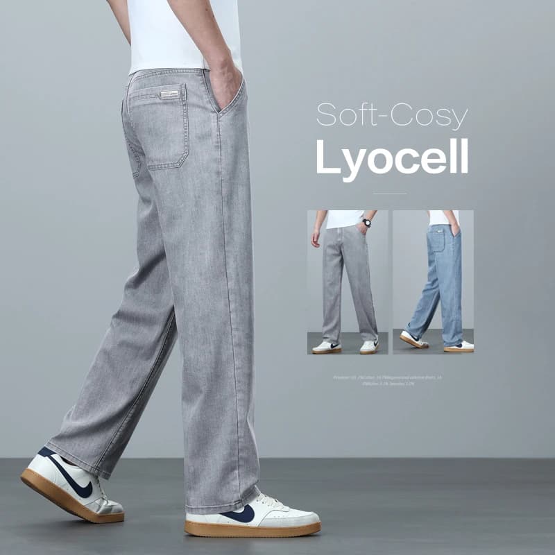 High Quality Spring Summer Lyocell Men's Jeans Loose Straight Wide Leg Casual With Slant Pockets Trousers Male Plus Size 40
