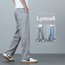 High Quality Spring Summer Lyocell Men's Jeans Loose Straight Wide Leg Casual With Slant Pockets Trousers Male Plus Size 40