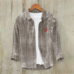 Men's casual versatile fashion street men's shirt lapel single-breasted long-sleeved men's wave long-sleeved shirt