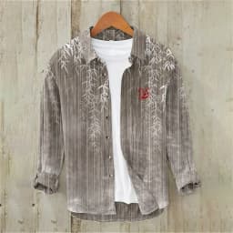 Men's casual versatile fashion street men's shirt lapel single-breasted long-sleeved men's wave long-sleeved shirt