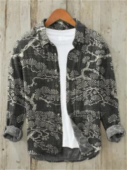 Men's casual versatile fashion street men's shirt lapel single-breasted long-sleeved men's wave long-sleeved shirt