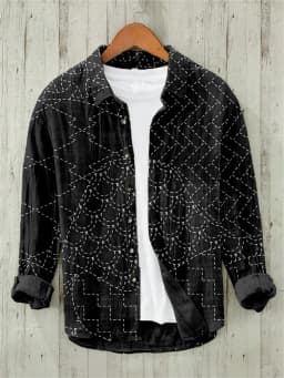 Men's casual versatile fashion street men's shirt lapel single-breasted long-sleeved men's wave long-sleeved shirt