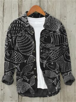Men's casual versatile fashion street men's shirt lapel single-breasted long-sleeved men's wave long-sleeved shirt