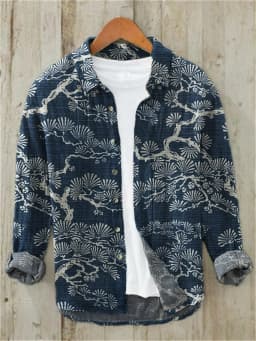 Men's casual versatile fashion street men's shirt lapel single-breasted long-sleeved men's wave long-sleeved shirt