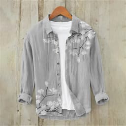 Men's casual versatile fashion street men's shirt lapel single-breasted long-sleeved men's wave long-sleeved shirt