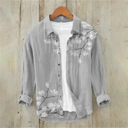 Men's casual versatile fashion street men's shirt lapel single-breasted long-sleeved men's wave long-sleeved shirt