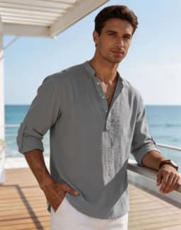 Men's Cotton Linen Henley Shirt Casual Long Sleeve Loose Fit Basic Thin Summer Tops Blouse