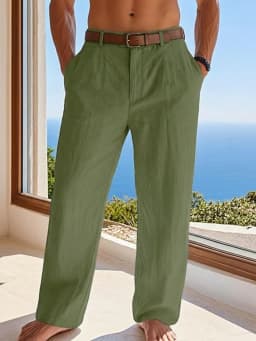New Autumn and Winter Linen Men's Drape Straight-Leg Trousers, Casual Linen Straight-Leg Trousers for Beach Vacation