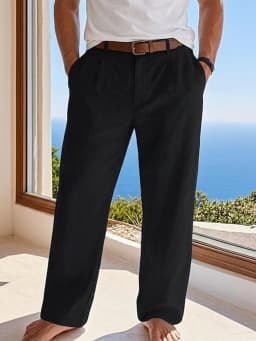 New Autumn and Winter Linen Men's Drape Straight-Leg Trousers, Casual Linen Straight-Leg Trousers for Beach Vacation