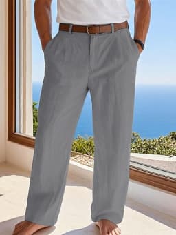 New Autumn and Winter Linen Men's Drape Straight-Leg Trousers, Casual Linen Straight-Leg Trousers for Beach Vacation