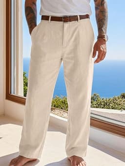 New Autumn and Winter Linen Men's Drape Straight-Leg Trousers, Casual Linen Straight-Leg Trousers for Beach Vacation
