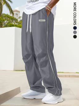 Men's Regular Plain Sports Straight Pants with Drawstrings and Elastic Waistband, Reflective Webbing Design, Suitable for Daily Leisure, Street Basketball, Fitness, Multi-Scenario Matchinging, Suitable for All Seasons