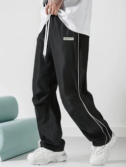 Men's Regular Plain Sports Straight Pants with Drawstrings and Elastic Waistband, Reflective Webbing Design, Suitable for Daily Leisure, Street Basketball, Fitness, Multi-Scenario Matchinging, Suitable for All Seasons