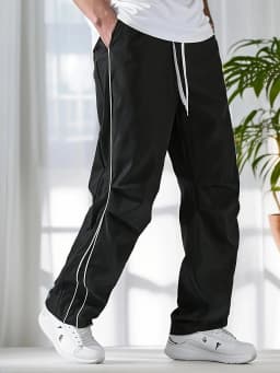 Men's Regular Plain Sports Straight Pants with Drawstrings and Elastic Waistband, Reflective Webbing Design, Suitable for Daily Leisure, Street Basketball, Fitness, Multi-Scenario Matchinging, Suitable for All Seasons