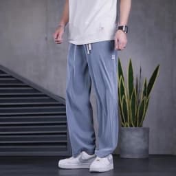 Men's Summer Soft Lyocell Fabric Jeans Thin Loose Straight Denim Pants Drawstring Elastic Waist Casual Trousers Plus Size M-5XL