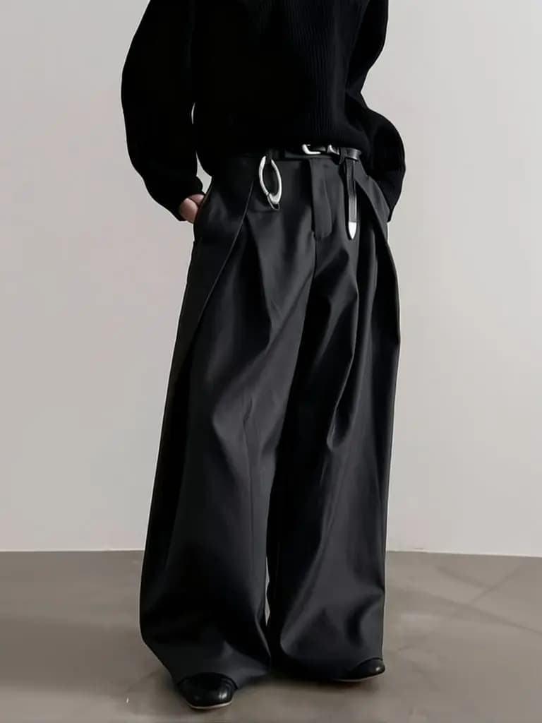 Harajuku Work Wear Wide Leg Suit Pants Men Business Pleated Curved Straight Long Trousers Streetwear Loose Casual Baggy Pants