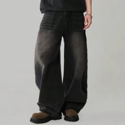 Four Season Men's Jeans Korean Version Student Casual Pants High Street Straight Loose Wide Leg Jeans Black Grey Blue Baggy Jean