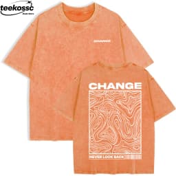 Change Never Look Back Printed Washed T-Shirts Womens Cotton Oversize T Shirt Summer Short Sleeve Tops Casual O-Neck Clothes