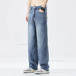 Stretch Jeans Men's 2024 New Lyocell Fabric High Quality Soft Loose Wide Pants Elastic Waist Casual Denim Trousers Streetwear