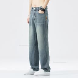Stretch Jeans Men's 2024 New Lyocell Fabric High Quality Soft Loose Wide Pants Elastic Waist Casual Denim Trousers Streetwear