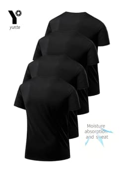 Round Neck T-Shirt 4-Pack Black Ultra-Light Men's Quick-Drying Breathable Sweat-Absorbent Shirt Suitable for Fitness Gym and Running