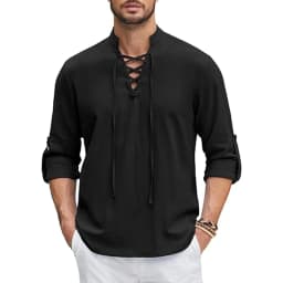 1Men's Renaissance Shirt Pirate Medieval Viking Top Cotton Linen Shirts Men Long Sleeved Halloween Costume