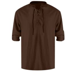 1Men's Renaissance Shirt Pirate Medieval Viking Top Cotton Linen Shirts Men Long Sleeved Halloween Costume