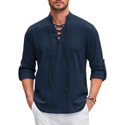 1Men's Renaissance Shirt Pirate Medieval Viking Top Cotton Linen Shirts Men Long Sleeved Halloween Costume