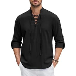 1Men's Renaissance Shirt Pirate Medieval Viking Top Cotton Linen Shirts Men Long Sleeved Halloween Costume
