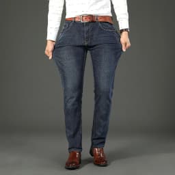 Classic Business Casual Jeans Men 2026 New Fashion Blue Slim Stretch Denim Trousers Male High Pants Men Clothing
