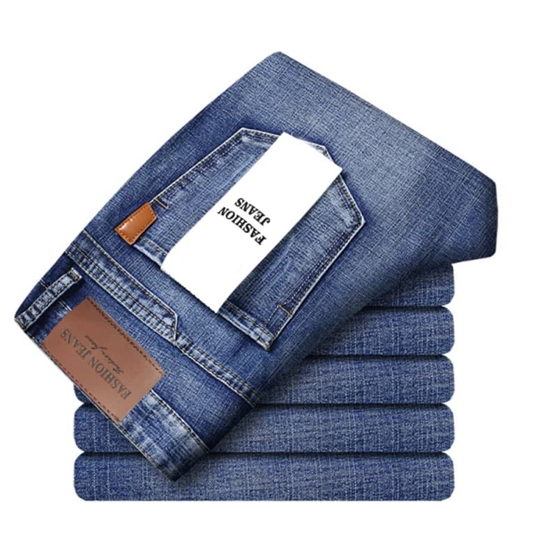 Classic Business Casual Jeans Men 2026 New Fashion Blue Slim Stretch Denim Trousers Male High Pants Men Clothing