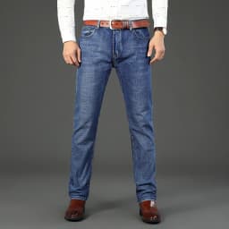 Classic Business Casual Jeans Men 2026 New Fashion Blue Slim Stretch Denim Trousers Male High Pants Men Clothing