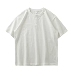 Dukeen 320g Heavyweight Henley Shirt for Men Short Sleeved Summer 100% Cotton Oversized White T Shirt Man Clothing