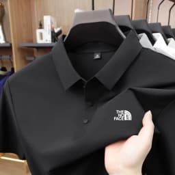 High quality ice silk polo shirt short sleeved men's high-end brand printed top comfortable and breathable casual summer T-shirt