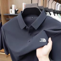 High quality ice silk polo shirt short sleeved men's high-end brand printed top comfortable and breathable casual summer T-shirt