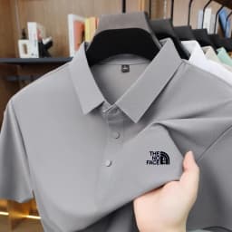 High quality ice silk polo shirt short sleeved men's high-end brand printed top comfortable and breathable casual summer T-shirt