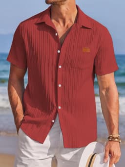 Men's Solid Textured Short Sleeve Shirt Loose Casual Comfy Top for Summer Men's Clothes for Daily Wear