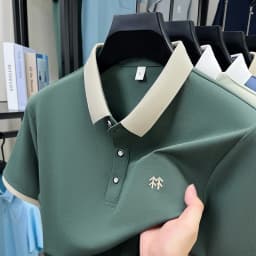 Designer brand silk cotton short sleeve polo shirt summer new Korean casual men's T-shirt fashion embossed soft breathable top